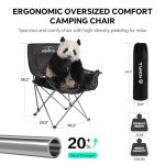 HOMFUL Camping Chair Oversized Folding Padded Wide Single seat Heavy Duty Portable Luxury Chair with Cup Holder for Camping, Picnic, Outdoor(Black)