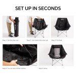 HOMFUL Camping Chair Oversized Folding Padded Wide Single seat Heavy Duty Portable Luxury Chair with Cup Holder for Camping, Picnic, Outdoor(Black)