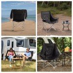 HOMFUL Camping Chair Oversized Folding Padded Wide Single seat Heavy Duty Portable Luxury Chair with Cup Holder for Camping, Picnic, Outdoor(Black)
