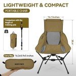 MARCHWAY Lightweight Folding High Back Camping Chair with Head Support, Stable Portable Compact for Outdoor Camp, Travel, Beach, Picnic, Festival, Hiking, Backpacking (Khaki)
