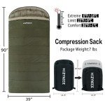 HiZYNICE 0 Degree Sleeping Bags for Adults Winter Camping Cold Weather XXL Wide Long. Green Left Zipper. Compression Sack Included