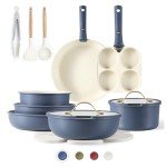 CAROTE 19pcs Pots and Pans Set, Nonstick Cookware Set Detachable Handle, Induction Kitchen Cookware Sets Non Stick with Removable Handle, RV Cookware Set, Gold and Blue