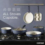 CAROTE 19pcs Pots and Pans Set, Nonstick Cookware Set Detachable Handle, Induction Kitchen Cookware Sets Non Stick with Removable Handle, RV Cookware Set, Gold and Blue