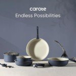 CAROTE 19pcs Pots and Pans Set, Nonstick Cookware Set Detachable Handle, Induction Kitchen Cookware Sets Non Stick with Removable Handle, RV Cookware Set, Gold and Blue