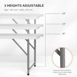 VINGLI 4 FT Plastic Folding Camping Table,3-Level Adjustable Height, Portable in/Outdoor Party Picnic Dining Desk, Garden Soccer Multipurpose Entertaining Activities，White
