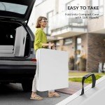 VINGLI 4 FT Plastic Folding Camping Table,3-Level Adjustable Height, Portable in/Outdoor Party Picnic Dining Desk, Garden Soccer Multipurpose Entertaining Activities，White