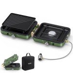 OGERY 2-Burner Foldable Camping Stove with Griddle (Textured & Smooth) and Carrying Bag, Portable Propane Camp Stove with 2 Adjustable Burners & Piezo Ignition, for Camping Tailgating Essentials Gear