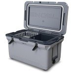 ENGEL 60 QT Ultra-Light Injection Molded Cooler - Ice Chest Keeps Ice up to 7 Days - Large Cooler Includes Wire Basket, Divider and Built-in Bottle Opener - Gray with Dark Grey Interior (Haze Grey)