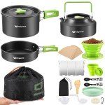 Wesqunie 20Pcs Camping Pots and Pans Set for Outdoor Cooking - Backpacking Camp Cookware Mess Kit, Camp Kitchen Utensil Set with Coffee Kettle Pot, Camping Gear Must Haves for Hiking, Picnic, Glamping