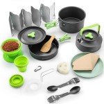 Wesqunie 20Pcs Camping Pots and Pans Set for Outdoor Cooking - Backpacking Camp Cookware Mess Kit, Camp Kitchen Utensil Set with Coffee Kettle Pot, Camping Gear Must Haves for Hiking, Picnic, Glamping