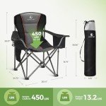 LET'S CAMP Folding Camping Chair Oversized Heavy Duty Padded Outdoor Chair with Cup Holder Storage and Cooler Bag, 450 LBS Weight Capacity, Thicken 600D Oxford,2 Pack