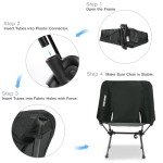 CAMEL CROWN Portable Camping Chair Folding Compact Lawn Lightweight Backpacking Chair with Carry Bag for Outdoor Hiking Beach Travel Picnic Festival Black