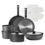CAROTE 17pcs Pots and Pans Set Non Stick, Nonstick Cookware Set with Removable Handle,RV Kitchen Set, Detachable Cookware Set, Oven Use, Camping Use, Midnight Black