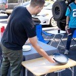 Camco Large Aluminum Side Table | Features Easy Setup & Supports Up to 110lbs | 19.5 L x 20” W x 24.25” H | Great for Camping, RVing & More | Folds to 2” (W) for RV Storage and Organization (51891)