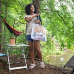 Camco Large Aluminum Side Table | Features Easy Setup & Supports Up to 110lbs | 19.5 L x 20” W x 24.25” H | Great for Camping, RVing & More | Folds to 2” (W) for RV Storage and Organization (51891)