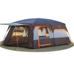 KTT Extra Large Tent 12-14 Person,Family Cabin Tents,2 Rooms,3 Doors and 3 Windows with Mesh,Straight Wall,Waterproof,Double Layer,Big Tent for Outdoor,Picnic,Camping,Family Gathering(Brown)