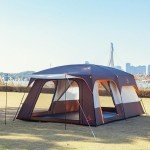 KTT Extra Large Tent 12-14 Person,Family Cabin Tents,2 Rooms,3 Doors and 3 Windows with Mesh,Straight Wall,Waterproof,Double Layer,Big Tent for Outdoor,Picnic,Camping,Family Gathering(Brown)