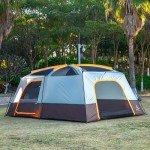 KTT Extra Large Tent 12-14 Person,Family Cabin Tents,2 Rooms,3 Doors and 3 Windows with Mesh,Straight Wall,Waterproof,Double Layer,Big Tent for Outdoor,Picnic,Camping,Family Gathering(Brown)