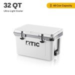 RTIC Ultra-Light 32 Quart Hard Cooler Insulated Portable Ice Chest Box for Beach, Drink, Beverage, Camping, Picnic, Fishing, Boat, Barbecue, 30% Lighter Than Rotomolded Coolers, White/Grey