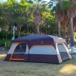 KTT Extra Large Tent 12-14 Person,Family Cabin Tents,2 Rooms,3 Doors and 3 Windows with Mesh,Straight Wall,Waterproof,Double Layer,Big Tent for Outdoor,Picnic,Camping,Family Gathering(Brown)