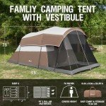 Portal 6 Person Family Camping Tents with Screen Porch, Weater Resistant 7' Tall Tent with Rainfly & Upgrated Poles, Easy Setup Tent for Outdoor Family Camping