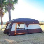 KTT Extra Large Tent 12-14 Person,Family Cabin Tents,2 Rooms,3 Doors and 3 Windows with Mesh,Straight Wall,Waterproof,Double Layer,Big Tent for Outdoor,Picnic,Camping,Family Gathering(Brown)