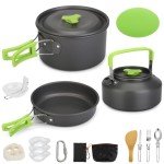 Ufandia 16pcs Camping Cookware Mess Kit, Portable Outdoor Cookware with Bowls Forks Knives Spoons Suitable for Camping Backpacking Hiking Outdoor Cooking and Picnic