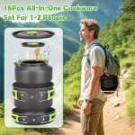 Ufandia 16pcs Camping Cookware Mess Kit, Portable Outdoor Cookware with Bowls Forks Knives Spoons Suitable for Camping Backpacking Hiking Outdoor Cooking and Picnic
