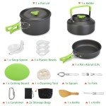 Ufandia 16pcs Camping Cookware Mess Kit, Portable Outdoor Cookware with Bowls Forks Knives Spoons Suitable for Camping Backpacking Hiking Outdoor Cooking and Picnic