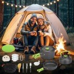 Ufandia 16pcs Camping Cookware Mess Kit, Portable Outdoor Cookware with Bowls Forks Knives Spoons Suitable for Camping Backpacking Hiking Outdoor Cooking and Picnic