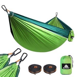 NATUREFUN Ultra-Light Travel Camping Hammock | 300kg Load Capacity,(275 x 140 cm) Breathable,Quick-Drying Parachute Nylon | 2 x Premium Carabiners,2 x Nylon Slings Included | Outdoor Indoor Garden