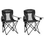 SAILARY 2PCS Collapsible Folding Camping Chairs Heavy Duty Lawn Foldable Chair with Cooler Bag, Storage Pocket, Waterproof Bag Outdoor Arm Sport Chair, Supports 325LBS, Black