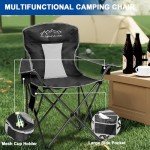 SAILARY 2PCS Collapsible Folding Camping Chairs Heavy Duty Lawn Foldable Chair with Cooler Bag, Storage Pocket, Waterproof Bag Outdoor Arm Sport Chair, Supports 325LBS, Black