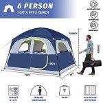 UNP Tents 6 Person Waterproof Windproof Easy Setup,Double Layer Family Camping Tent with 1 Mesh Door & 5 Large Mesh Windows -10'X9'X78in(H) (Dark Blue)