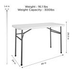 COSCO 4 ft. Straight Folding Utility Table, White, Indoor & Outdoor, Portable Desk, Camping, Tailgating, & Crafting Table