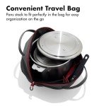 OXO Outdoor 8 Piece Camping Cookware Set, 10" Pre-Seasoned Carbon Steel Frying Pan Skillet, 2.25QT and 5QT Stainless Steel Saucepans with Lids, Removeable Handle, Trivet, Travel Bag, Space-Saving