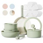 CAROTE Pots and Pans Set, Nonstick Cookware Set Detachable Handle, 15pcs Induction Kitchen Cookware Sets Non Stick with Removable Handle, RV Cookware Set, Oven Safe, Sage Green