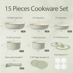 CAROTE Pots and Pans Set, Nonstick Cookware Set Detachable Handle, 15pcs Induction Kitchen Cookware Sets Non Stick with Removable Handle, RV Cookware Set, Oven Safe, Sage Green