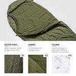 OneTigris Bushcrafter’s Sleeping Bags, Mummy Sleeping Bag for Camping Hiking Backpacking, Survival Gear