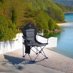 EVER ADVANCED Folding Camping Chair for Outside with High Back Padded Oversized Lawn Chairs Folding Lightweight Sturdy Steel Portable Outdoor Camp Chair for Adults