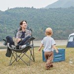 EVER ADVANCED Folding Camping Chair for Outside with High Back Padded Oversized Lawn Chairs Folding Lightweight Sturdy Steel Portable Outdoor Camp Chair for Adults