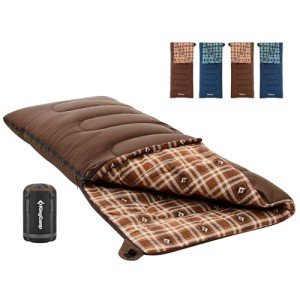 KingCamp Cotton Flannel Sleeping Bag, Envelope Sleeping Bags for Adults Cold Weather, 75x33 Extra Large, Lightweight, Water Resistant Sleeping Bags for Camping Backpacking and Hiking All Seasons