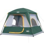 UNP 4-Person Tent, Portable Cabin Tent, Camping Tent 4-Person Easy Set Up, Waterproof with Top Rainfly for Outdoor Camping/Hiking (Dark Green)