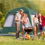 UNP 4-Person Tent, Portable Cabin Tent, Camping Tent 4-Person Easy Set Up, Waterproof with Top Rainfly for Outdoor Camping/Hiking (Dark Green)