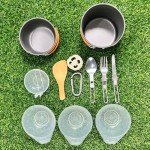 Camping Cookware Mess Kit, 13pcs Non-Stick Lightweight Mini Pots and Pans Set with Stainless Steel Forks Plates Spoons Knife Fork for Camping, Backpacking, Hiking, Outdoor Cooking and Picnic