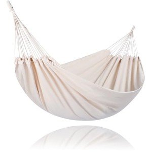 SUNCREAT Hammock Camping Hammock 2 Person Canvas Cotton Hammock, Double Travel Hammock with Carrying Bag, 475 lbs Capacity, Natural