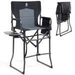 EVER ADVANCED Portable 30.7" Seat Height Tall Folding Camping Chair Directors Chair High Foldable Bar Stool with Side Table for Makeup Artist, Sports Event, Craft Show, Supports 350LBS Black Grey