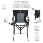 EVER ADVANCED Portable 30.7" Seat Height Tall Folding Camping Chair Directors Chair High Foldable Bar Stool with Side Table for Makeup Artist, Sports Event, Craft Show, Supports 350LBS Black Grey
