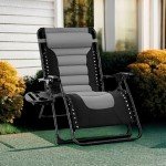 Best Choice Products Oversized Padded Zero Gravity Chair, Folding Outdoor Patio Recliner, XL Anti Gravity Lounger for Backyard w/Headrest, Cup Holder, Side Tray, Polyester Mesh - Black/Gray