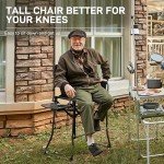 EVER ADVANCED Portable 30.7" Seat Height Tall Folding Camping Chair Directors Chair High Foldable Bar Stool with Side Table for Makeup Artist, Sports Event, Craft Show, Supports 350LBS Black Grey